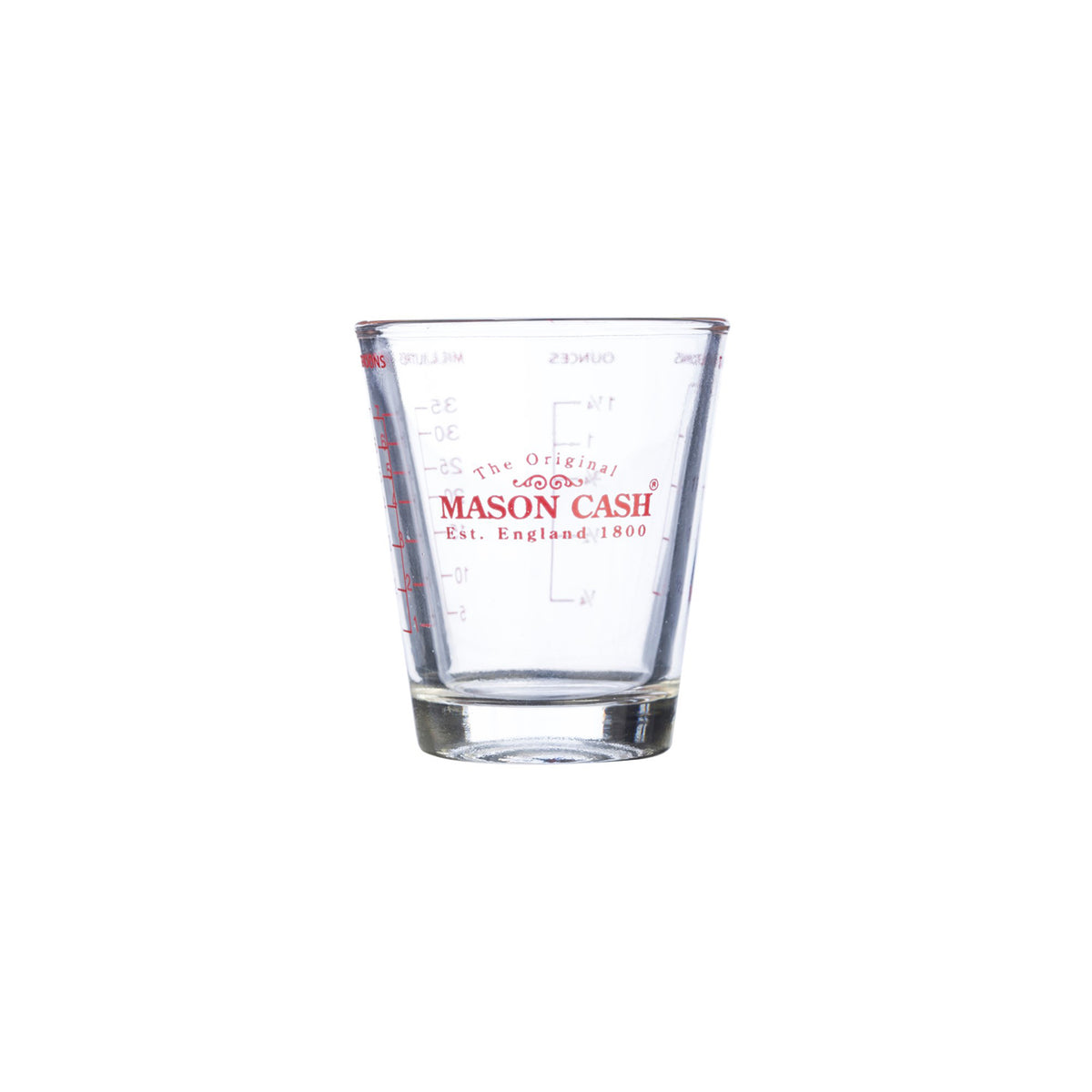 Clear Mason Cash messbecher measuring jug with measurement markings and a sturdy handle, ideal for kitchen measuring tasks.
