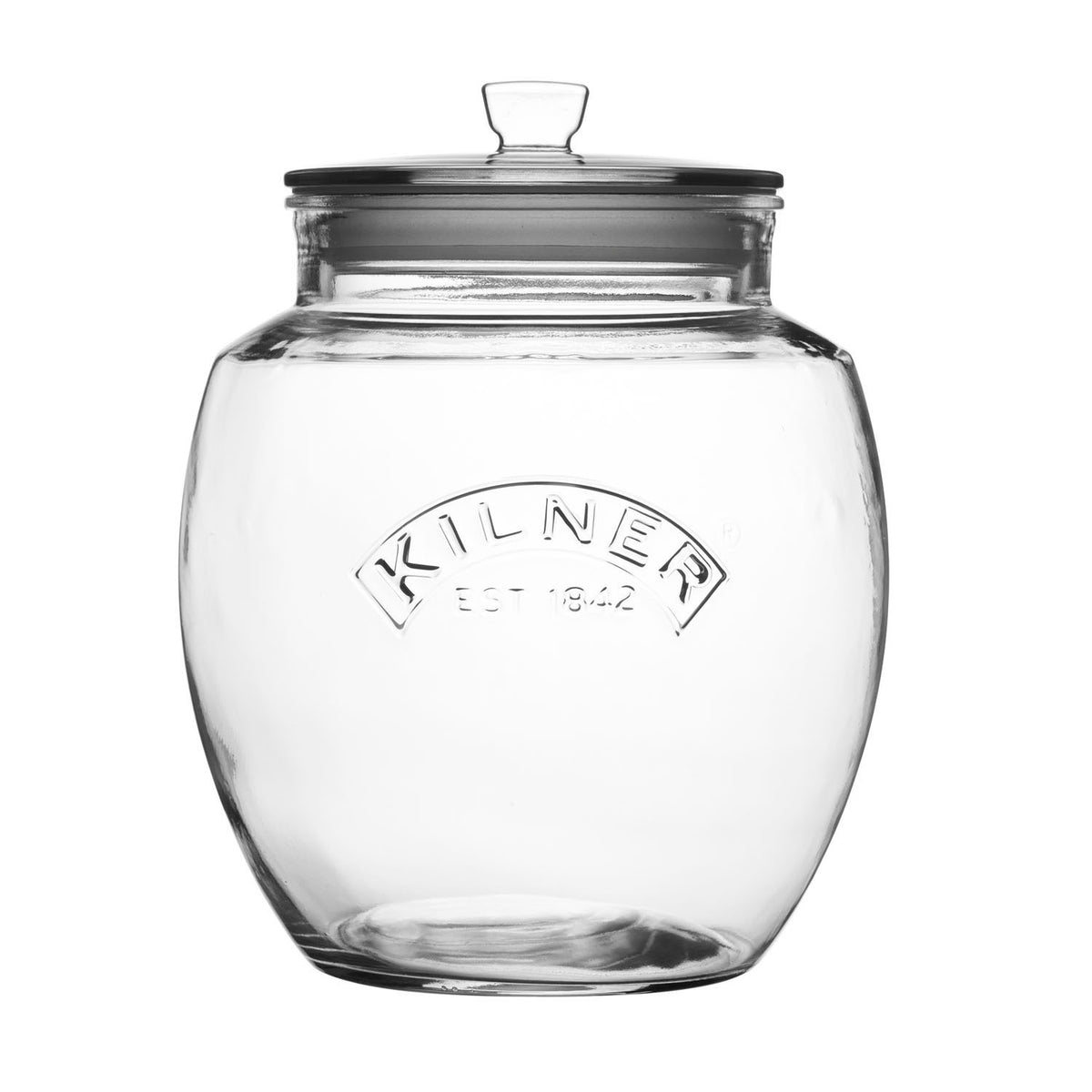 KILNER universal storage jar with glass lid, clear glass container for food storage or pantry organization.
