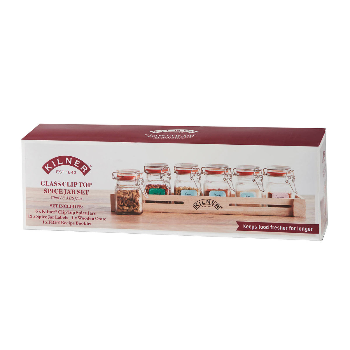 KILNER spice jars, clear glass, 6-pack of 70 ml Gewürzgläser for storing herbs and spices, with white lids.
