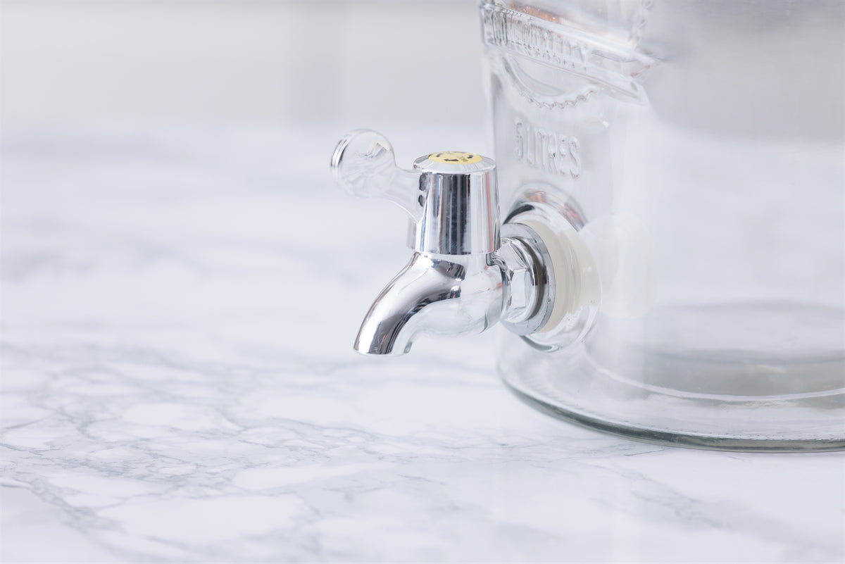 KILNER gray beverage dispenser tap showing metal spout and handle for easy pouring.