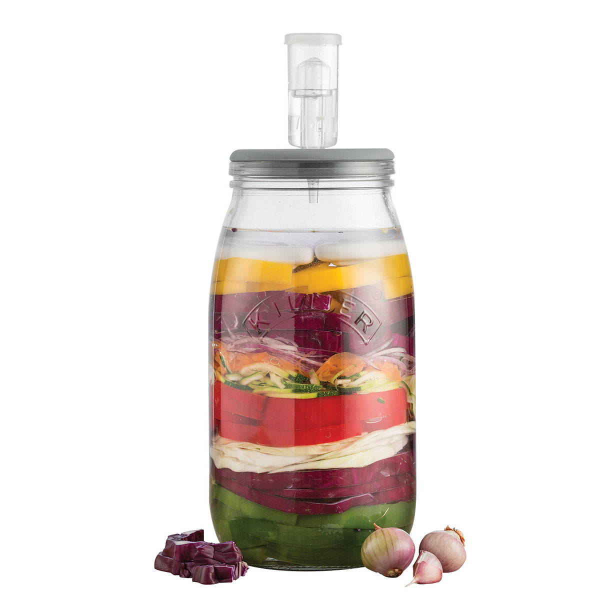 Large 3L KILNER fermenter jar with glass lid and metal clamp for fermentation and brewing processes.