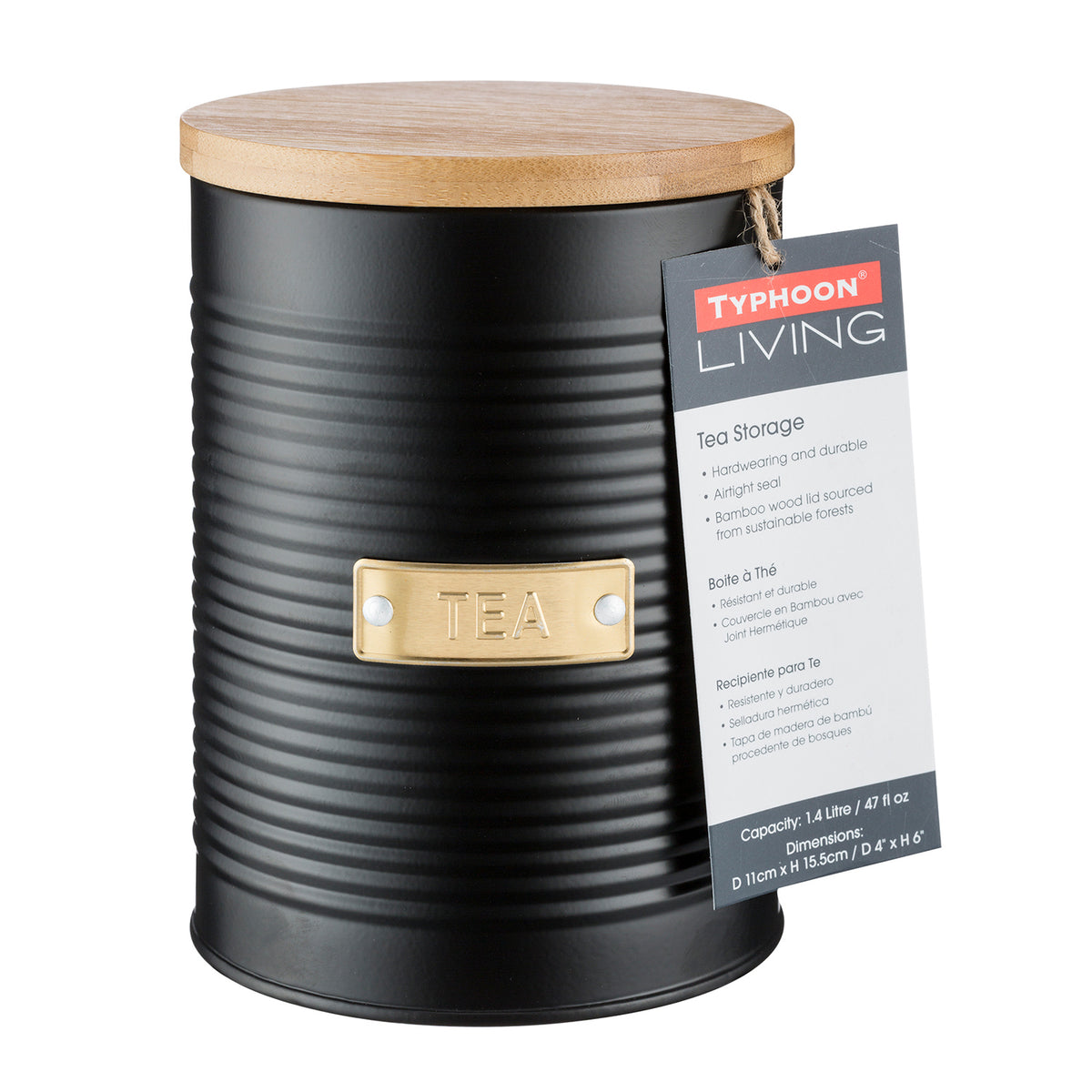 Black TYPHOON Vorratsbehälter storage container with a clear lid for kitchen organization.