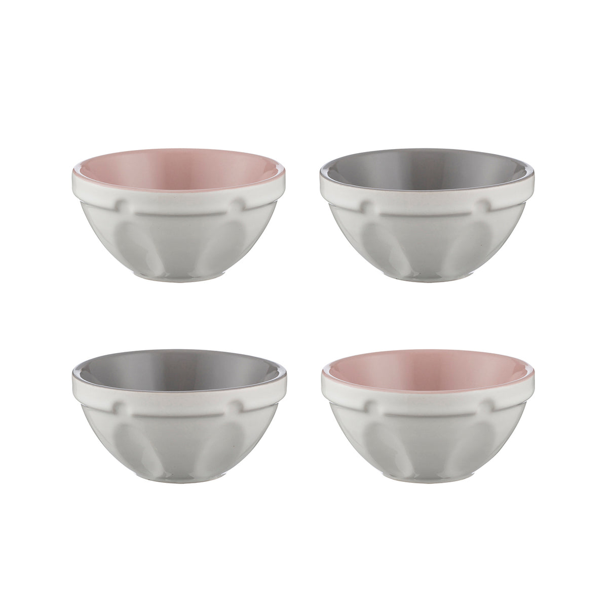 Set of four white MASON CASH preparation bowls, 200 ml capacity each, ideal for mixing and ingredient prep in the kitchen.
