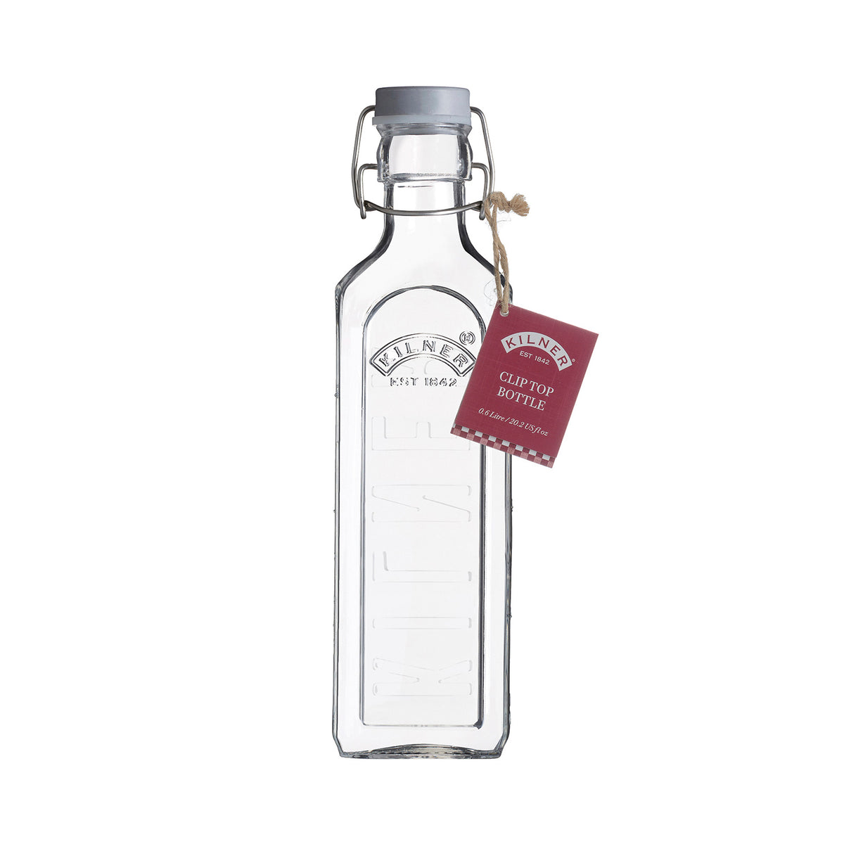 Clear KILNER Einkochflasche Clip Square with metal clip closure, designed for preserving and storing liquids or jams.