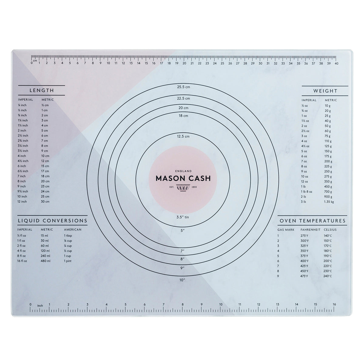 Mason Cash white dough and baking board, 45 x 35 cm, surface for kneading and rolling dough, sturdy kitchen baking tool.