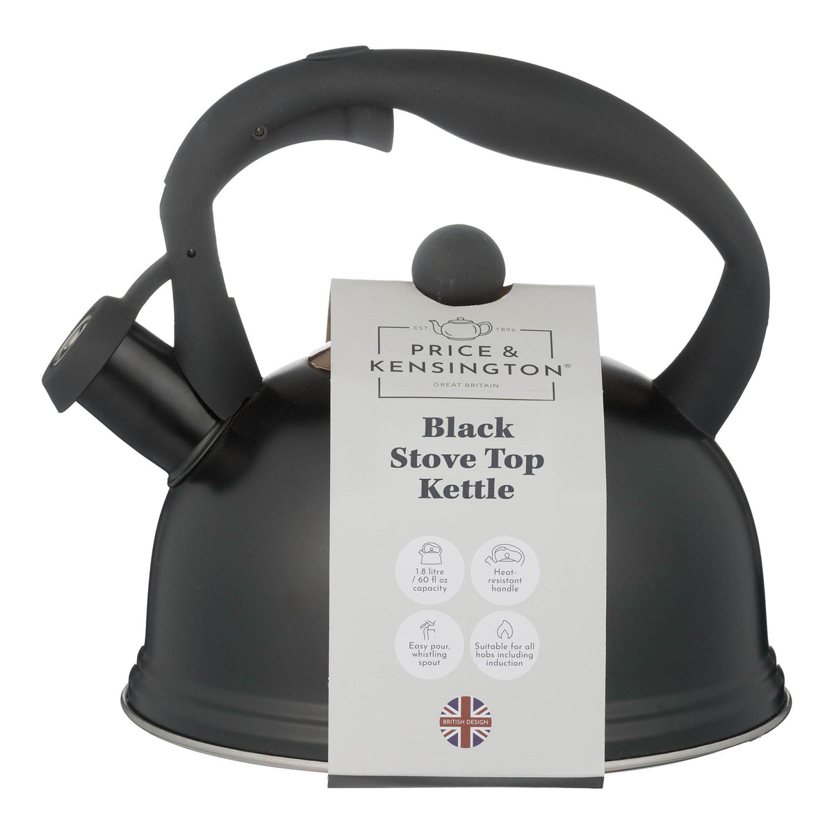 Black TYPHOON Wasserkessel with 2-liter capacity, featuring a sleek design and sturdy handle for boiling water.