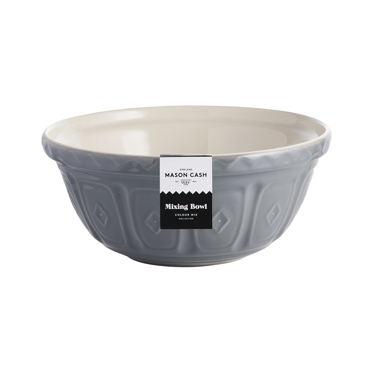 Gray Mason Cash mixing bowl, large ceramic Rührschüssel for baking and food preparation, with a smooth, rounded design.