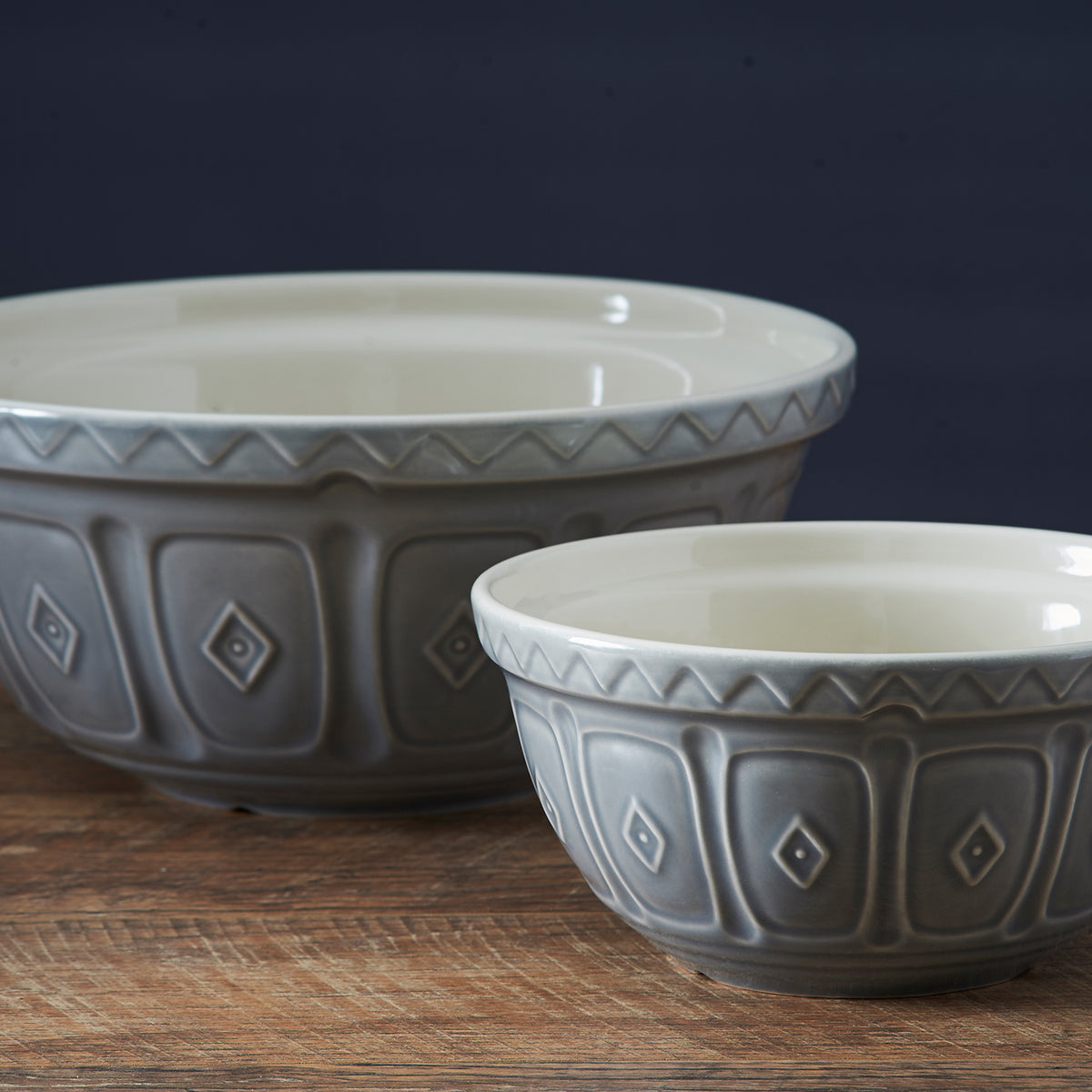 Gray Mason Cash mixing bowl with a smooth, rounded design, ideal for baking and kitchen prep tasks.