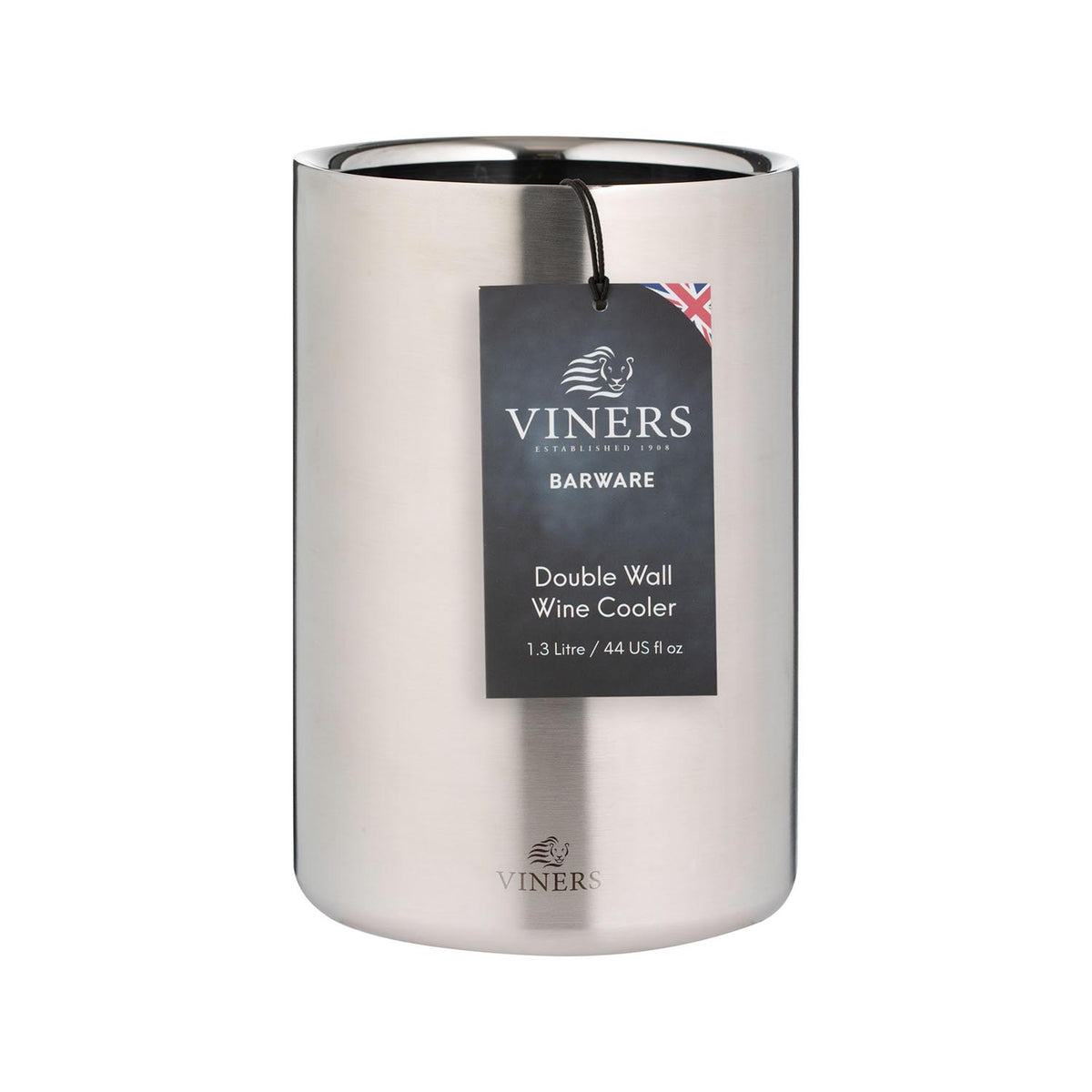 VINERS stainless steel wine cooler in silver, sleek and insulated for chilling wine bottles.