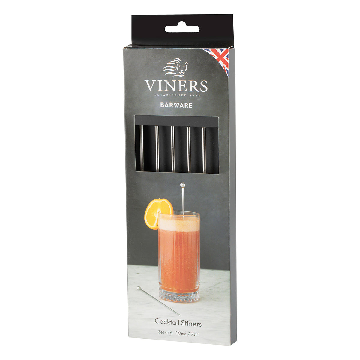 VINERS stainless steel cocktail stir sticks with sleek silver design, perfect for mixing drinks in stylish barware.