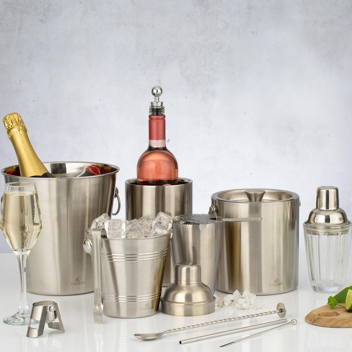 VINERS stainless steel champagne cooler in silver with a sleek, modern design, perfect for chilling bottles in style.