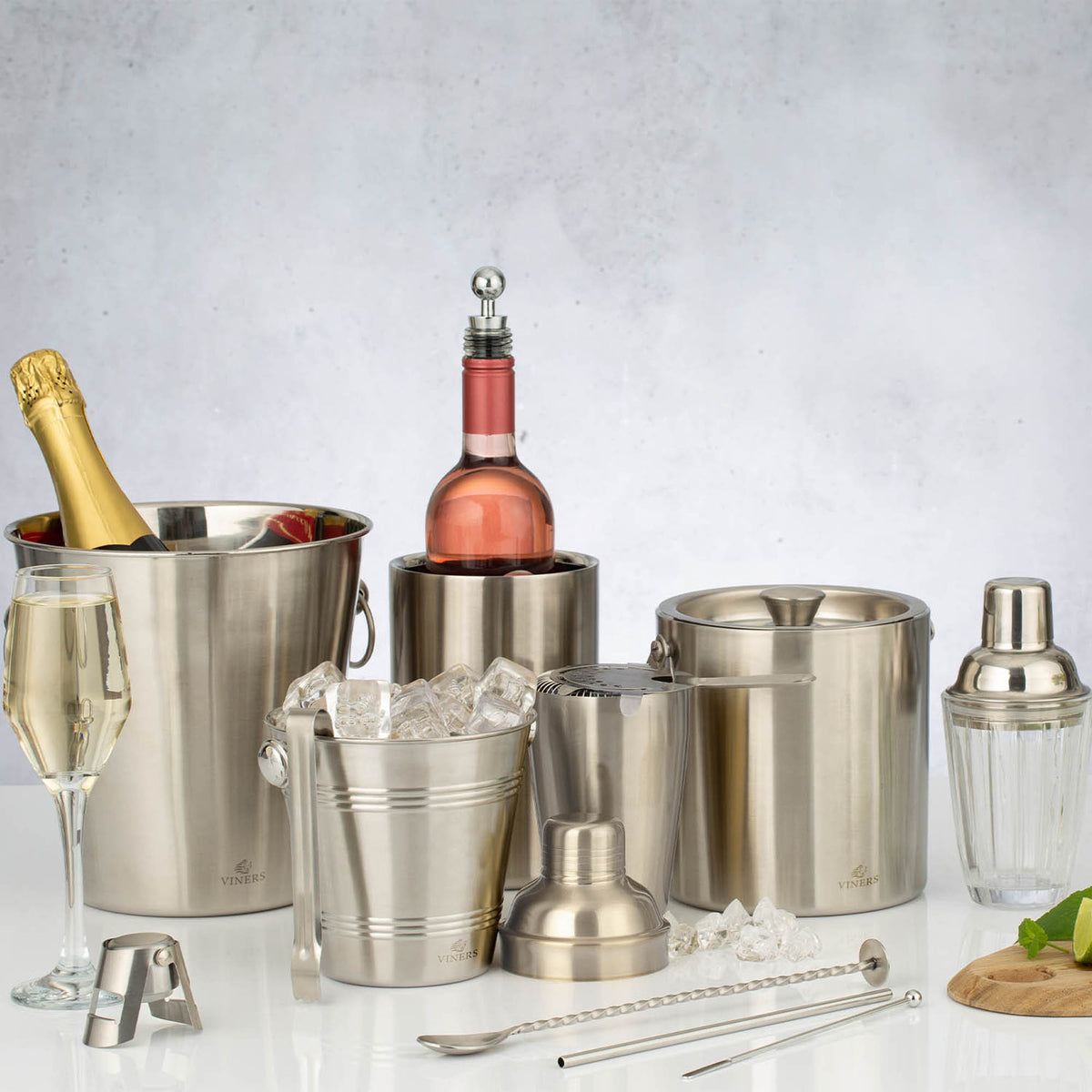 VINERS stainless steel cocktail spoon with a sleek silver finish, ideal for stirring and serving cocktails.