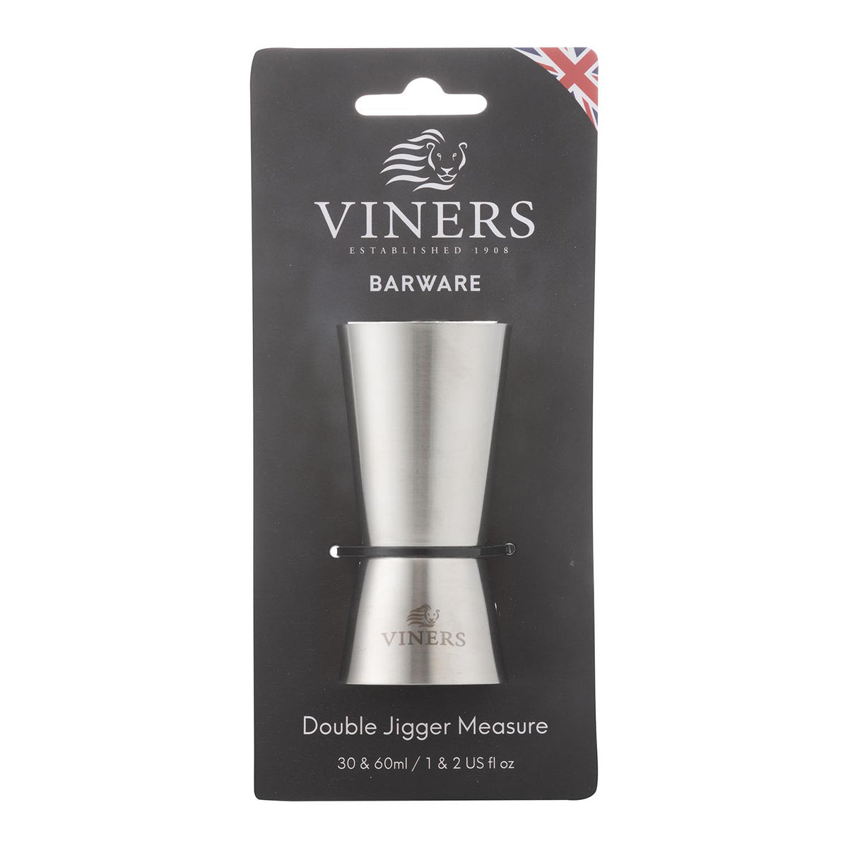 VINERS stainless steel doppelmessbecher with two measurement cups, silver finish, showing detailed engraved markings