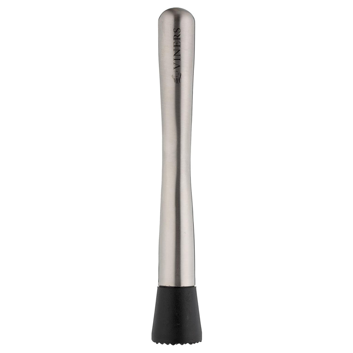 VINERS stainless steel cocktail muddler with a sleek silver finish, designed for crushing herbs and fruit in cocktails.