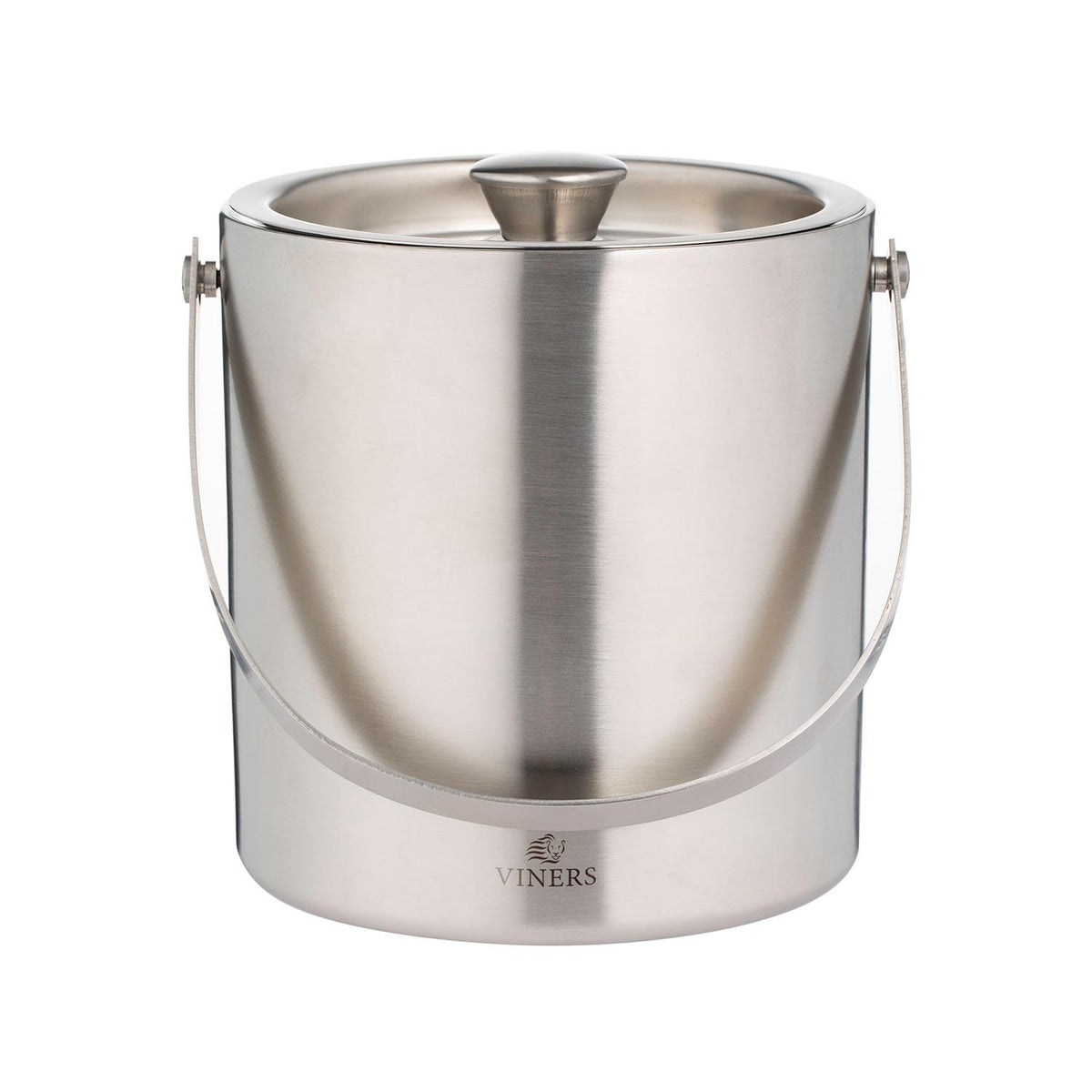 VINERS stainless steel ice bucket in silver with sleek design, ideal for chilling beverages at parties.
