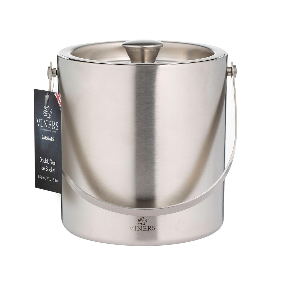 VINERS stainless steel ice bucket in silver with a sleek, modern design for chilling bottles and beverages.