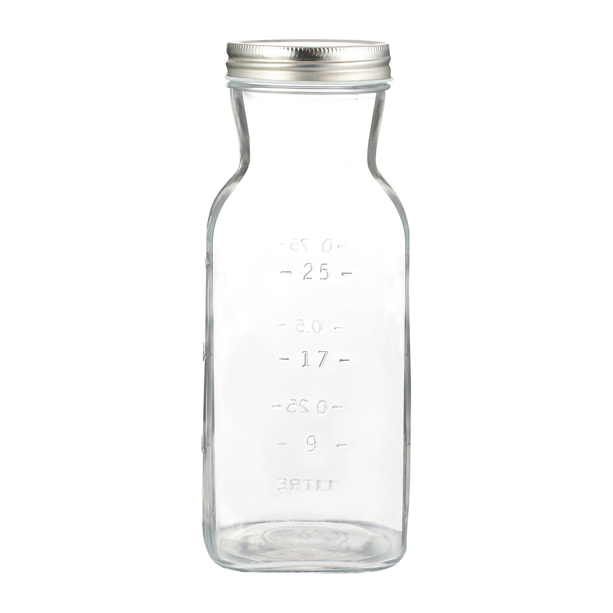 KILNER glass juice bottle with a vintage-style design, transparent and suitable for storing homemade fruit juices or beverages.