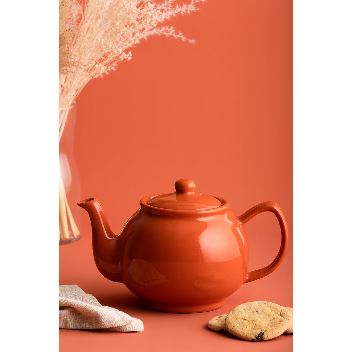 P & K Price & Kensington Teekanne teapot with orange pattern, ceramic with lid, decorative floral design, side view