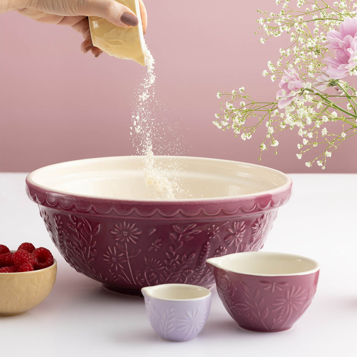 Transparent Mason Cash mixing bowl from the In The Meadow collection, featuring a clear, durable design for baking and kitchen use.