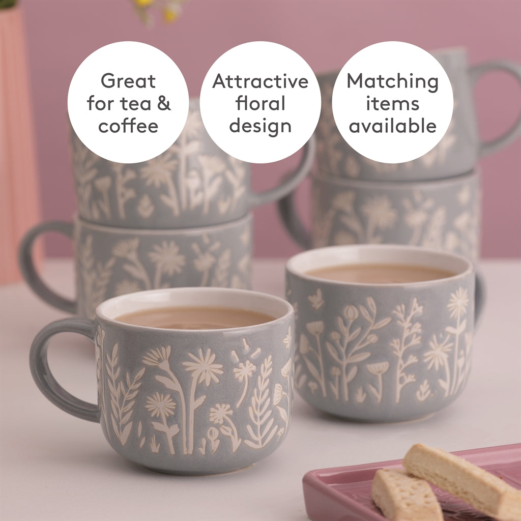 MASON CASH 400 ml ceramic mug featuring colorful tulips and sage design, ideal for coffee or tea.