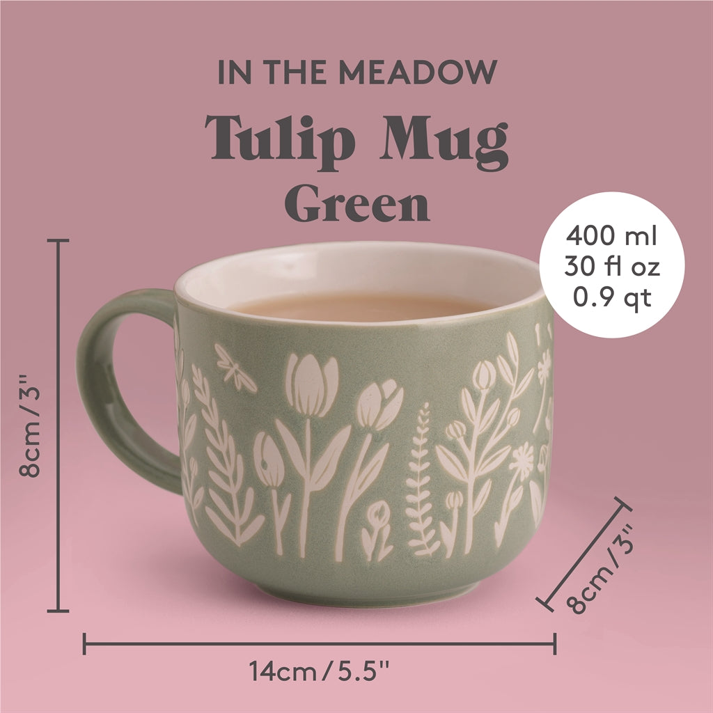 MASON CASH ceramic mug with tulips and sage floral design, 400 ml capacity, elegant and decorative for hot beverages.