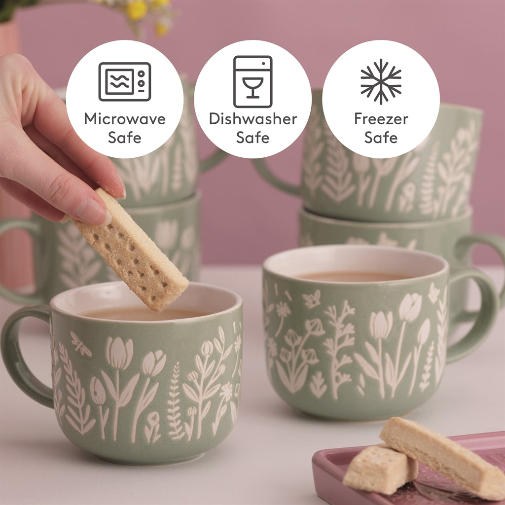 MASON CASH ceramic mug with tulip and sage floral design, 400 ml capacity, showcasing a colorful botanical pattern.