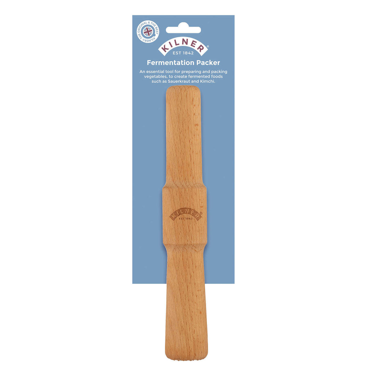 KILNER fermentier-stößel, wooden, 24.5 cm long, used for pressing and crushing in fermentation processes.