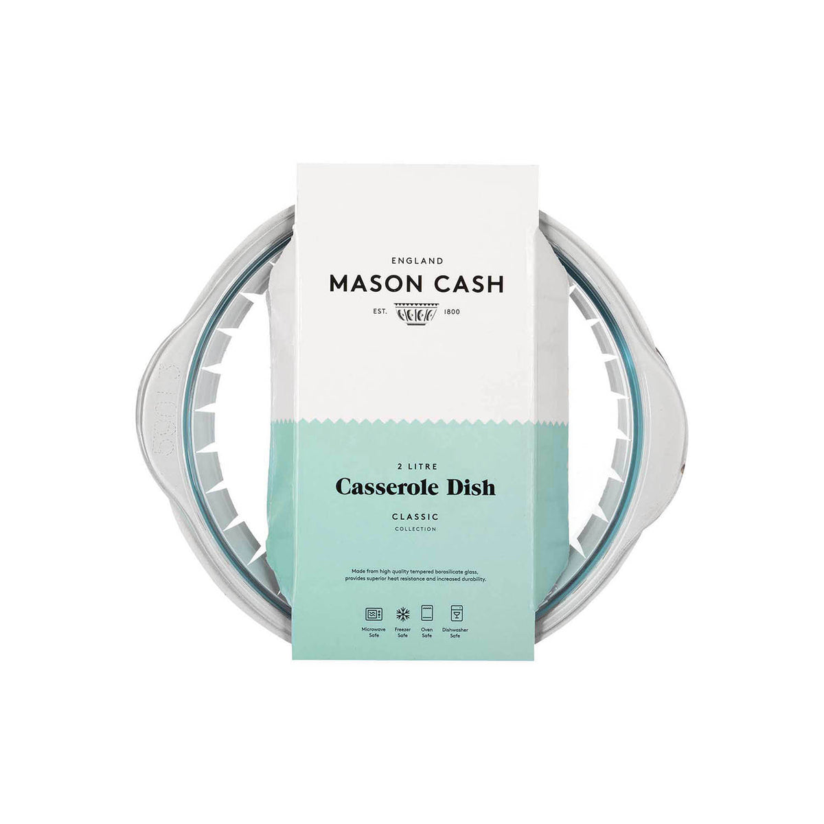 Rectangular baking dish from Mason Cash Classic collection, clear glass casserole dish for oven baking and roasting.
