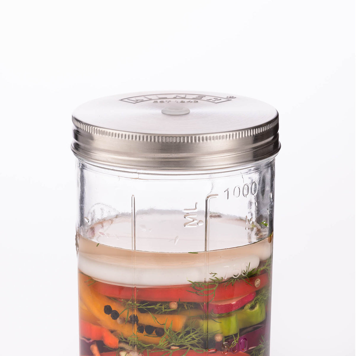 Small 1L KILNER fermenter jar with a glass lid, ideal for home brewing and fermentation processes.