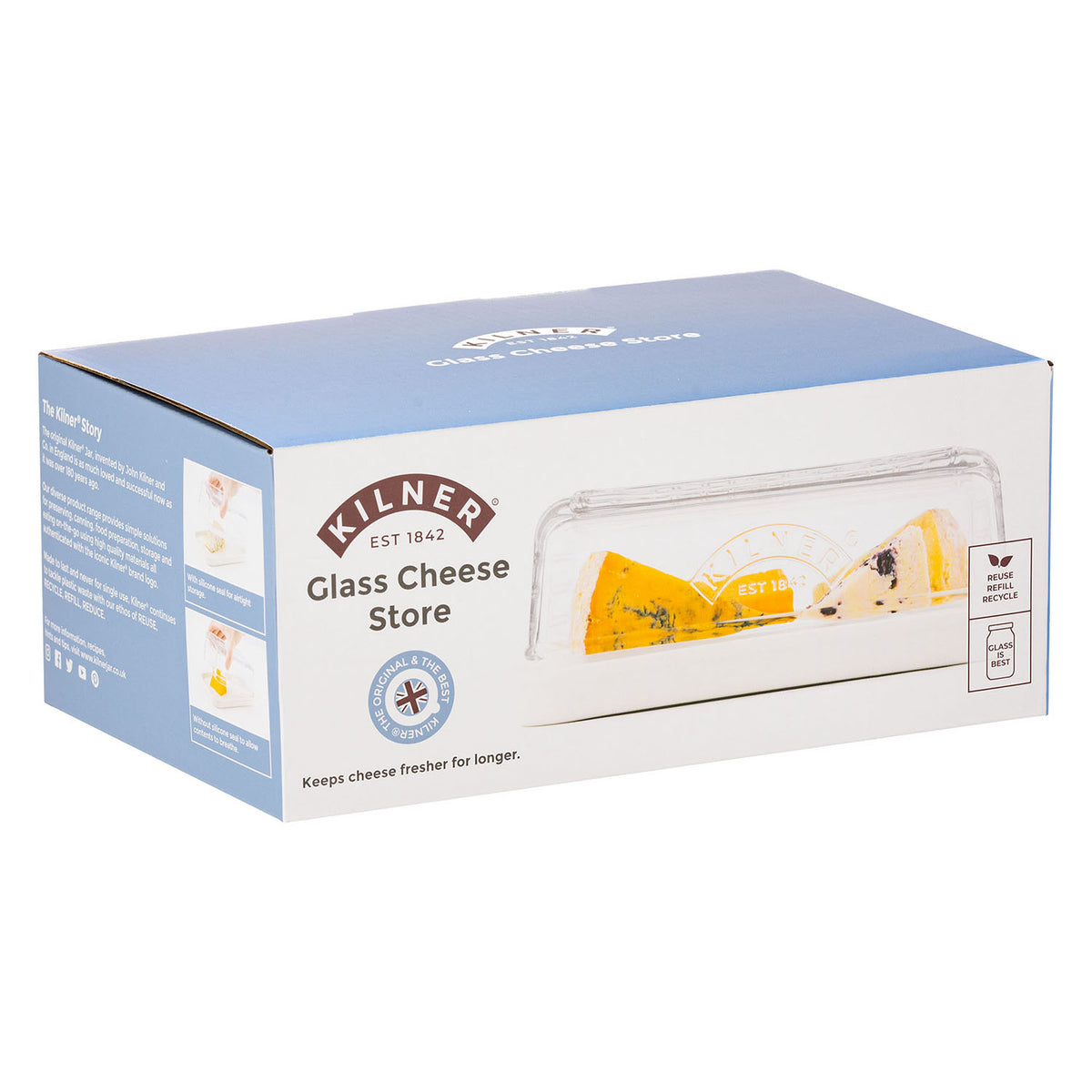 KILNER cheese dome, clear glass Käseglocke, 24 cm for covering cheese with a round shape and polished glass finish.