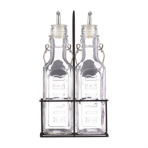 Clear Kilner oil and vinegar bottle with a glass body, designed for storing and pouring oils or vinegars.