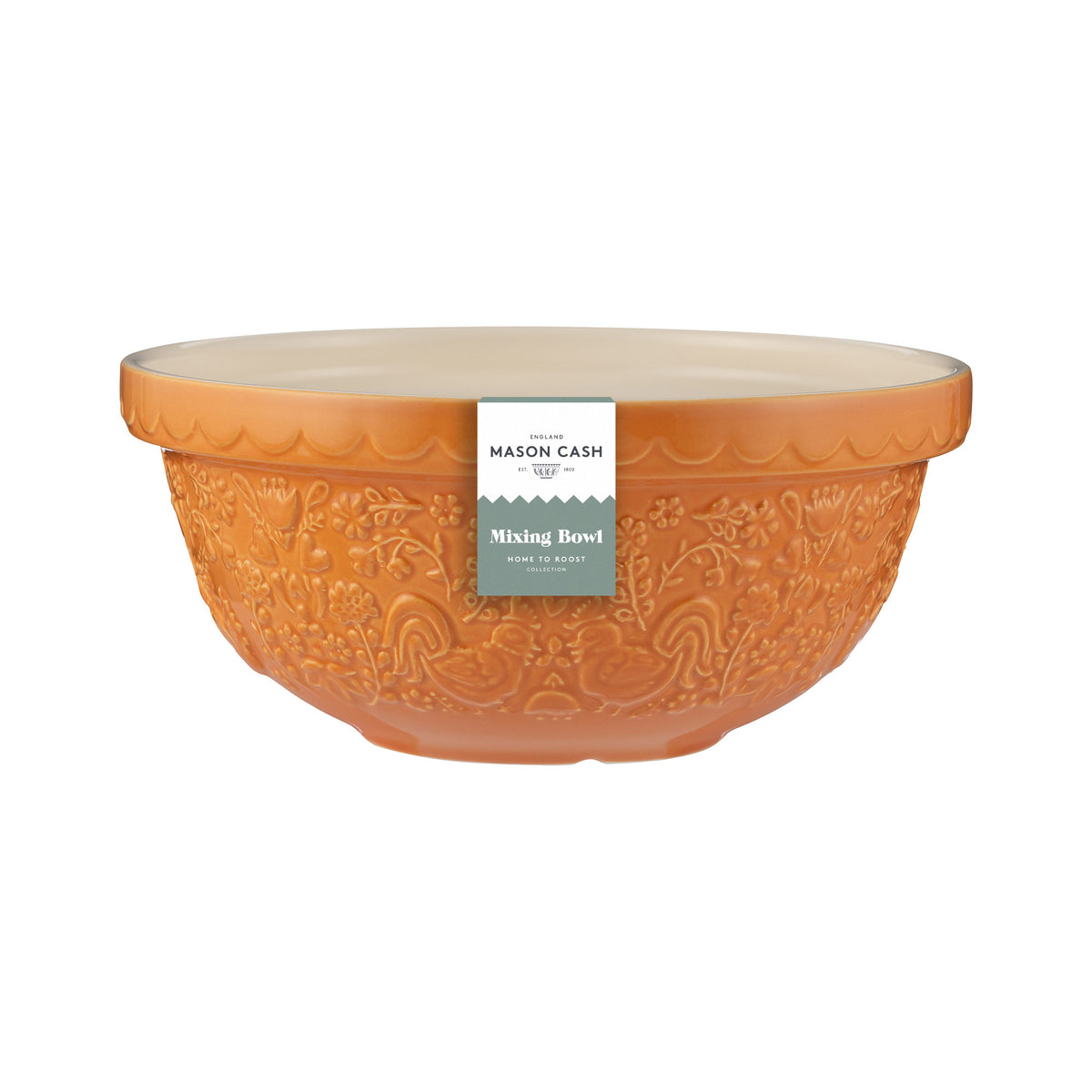 Mason Cash orange ceramic mixing bowl from the Home to Roost collection, with a smooth rounded shape and classic design.