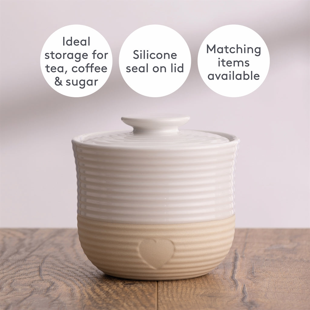 Mason Cash Rustic Charm beige storage jar with lid, ceramic Vorratsdose for kitchen organization and pantry storage.
