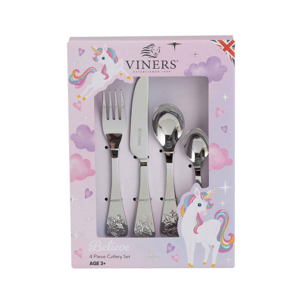 VINERS Kinderbesteck 3er-Set in Edelstahl, child-friendly utensils with colorful handles for kids' meals.