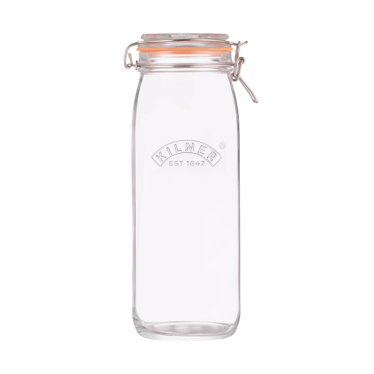 KILNER 2100 ml clear glass jar for preserving and canning, with a wide mouth for easy filling and sealing.