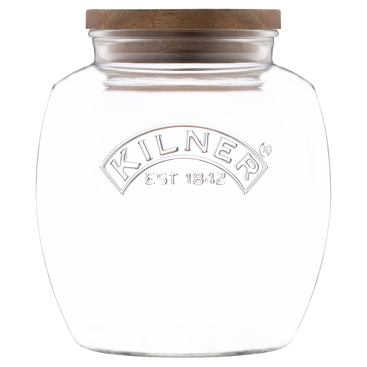 KILNER Vorratsglas mit Akazienholzdeckel, transparent glass jar with natural wood lid for storage and organization.