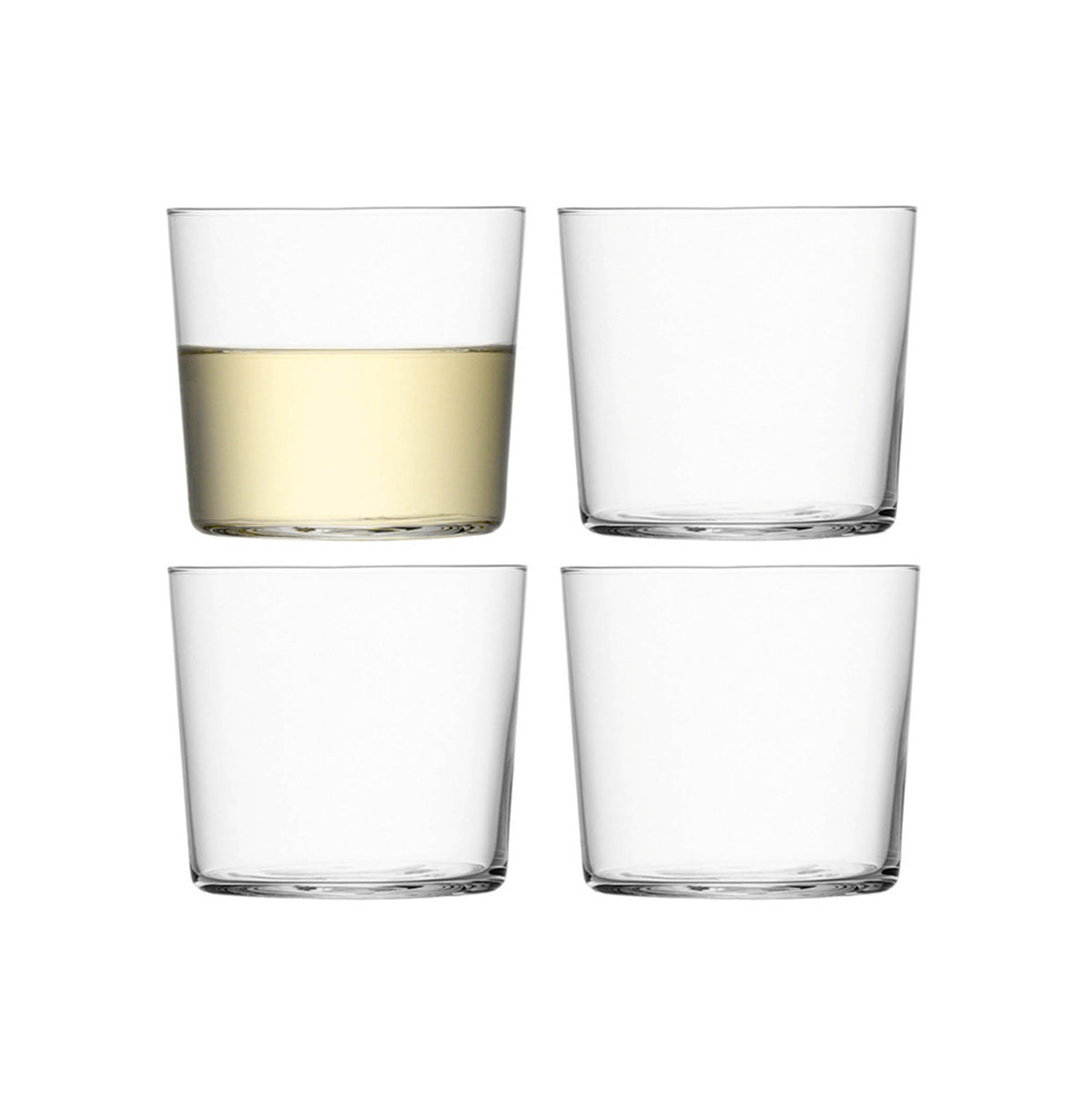 Clear LSA Gio low tumbler 310ml made of glass, designed for drinks, with a sleek, modern appearance.