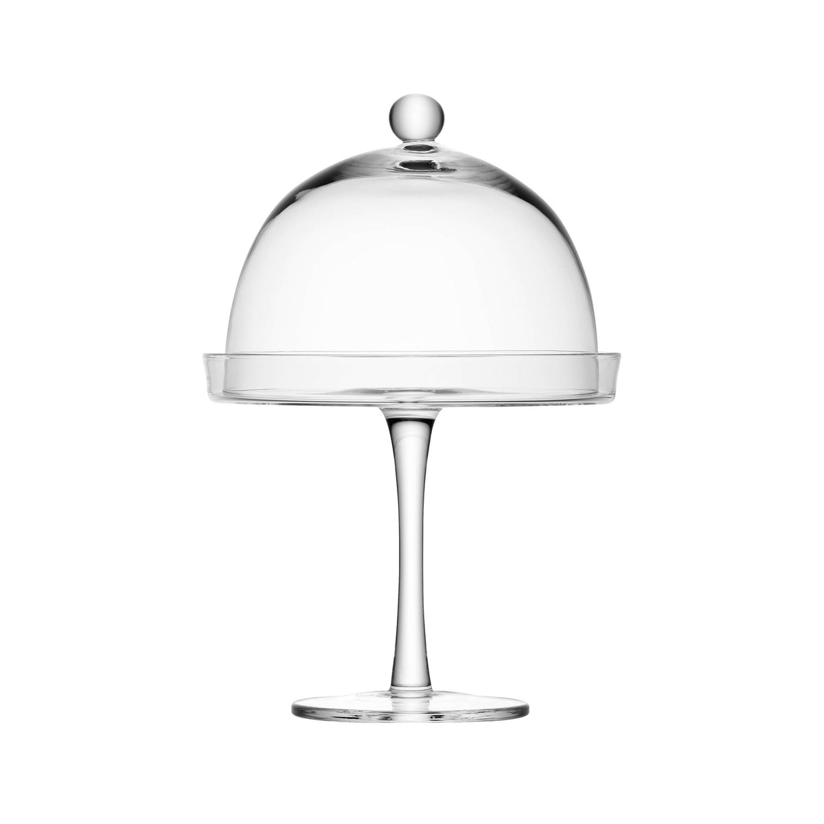 LSA Vienna cake stand with clear cover, 23cm diameter, 34.5cm tall, showcasing elegant glass design and tiered display.