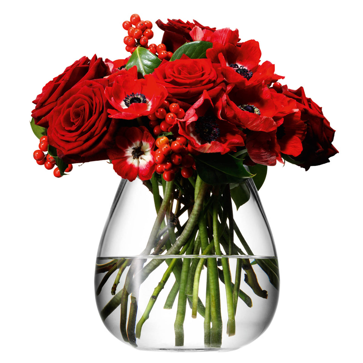 Clear LSA FLOWER vase with a 17cm height, featuring a sleek, modern design perfect for floral arrangements.