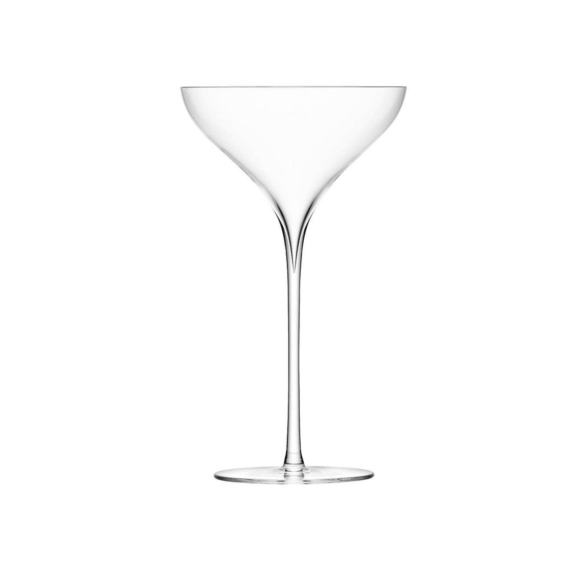 Two clear LSA Savoy champagne saucers with 250ml capacity, elegant and modern glassware for celebrating special occasions.