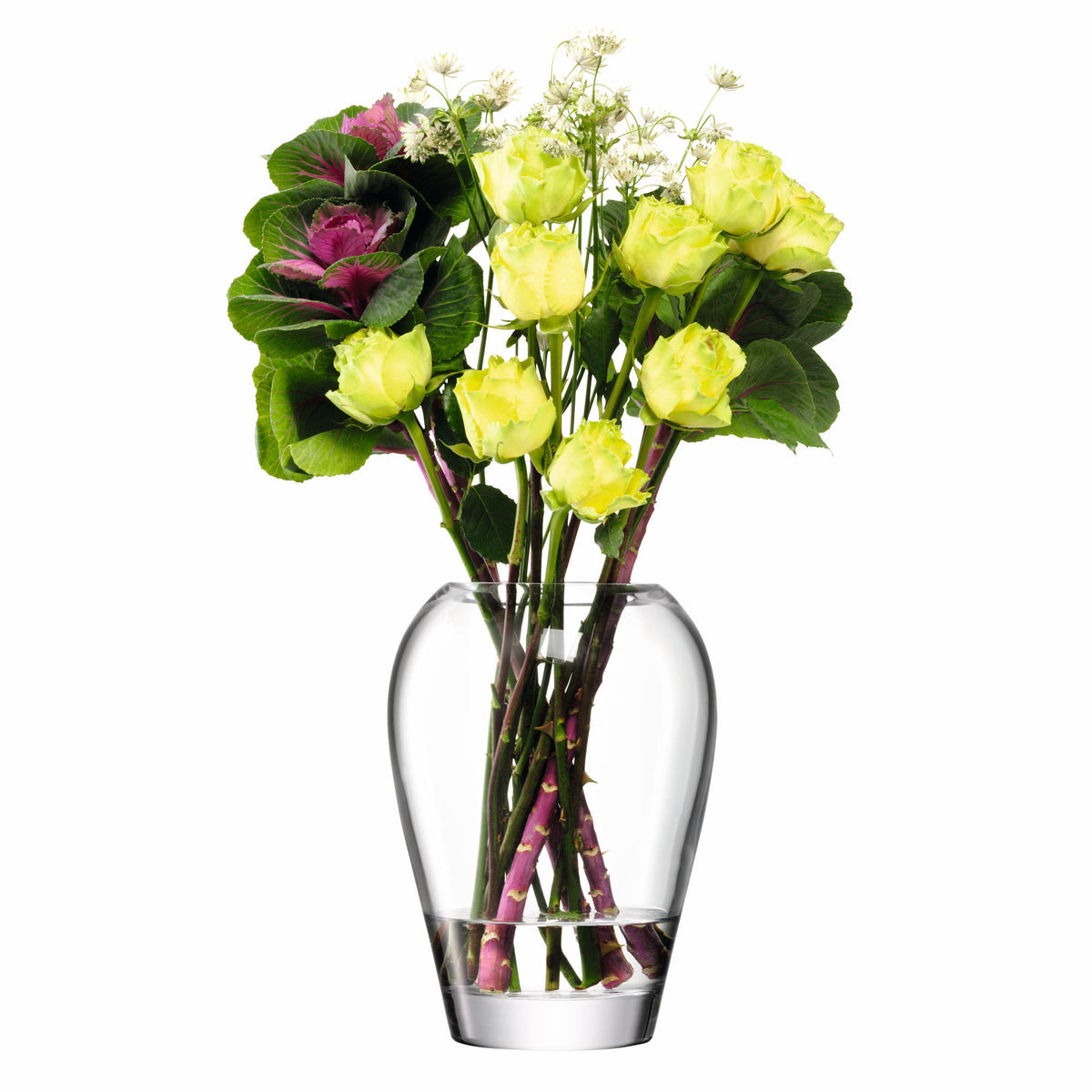Clear LSA Flower Garden bouquet vase, 25cm tall, with a smooth, transparent glass design for floral arrangements.