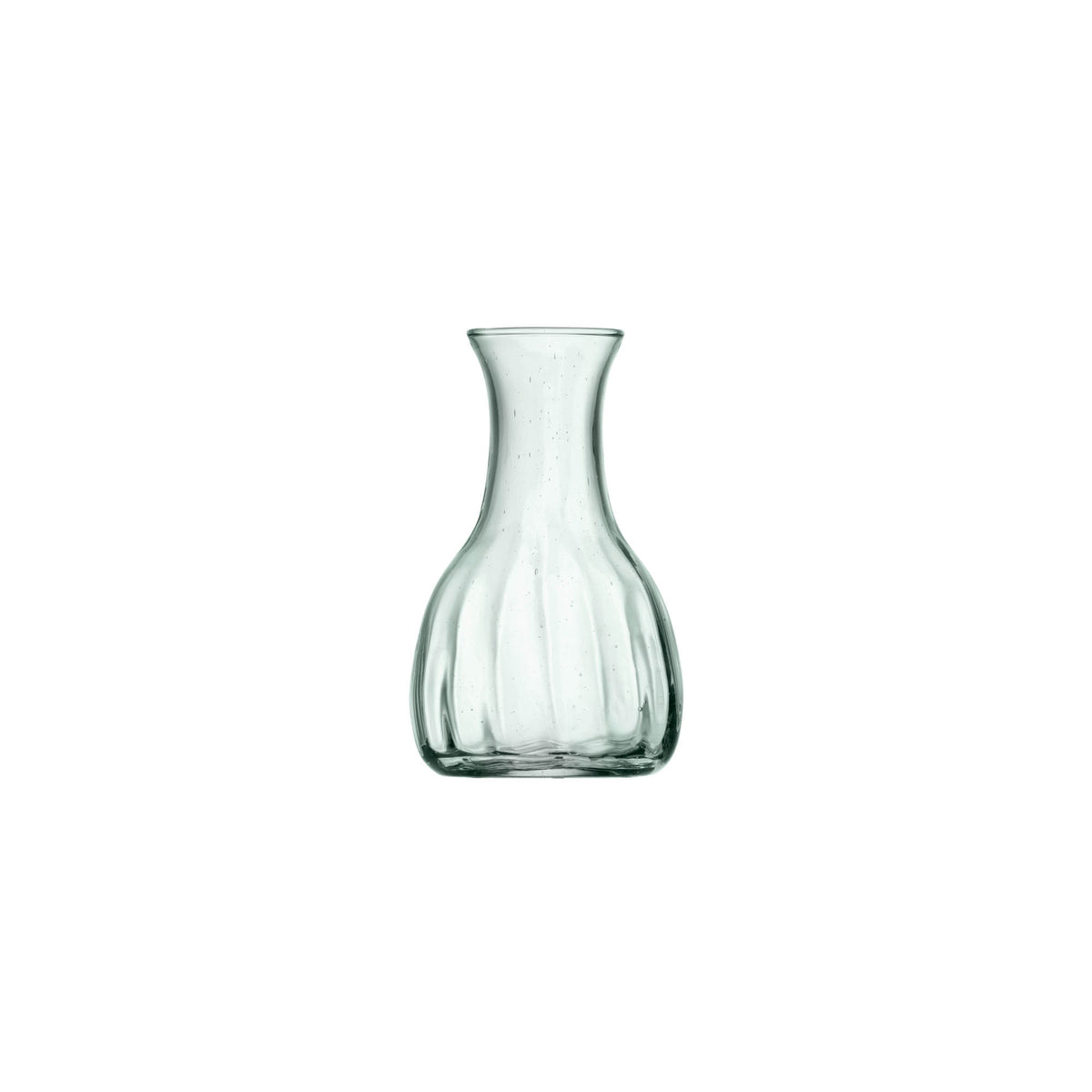 Set of three LSA Mia Mini Vases in recycled glass with optique design, each approximately 11cm tall, perfect for small floral arrangements.