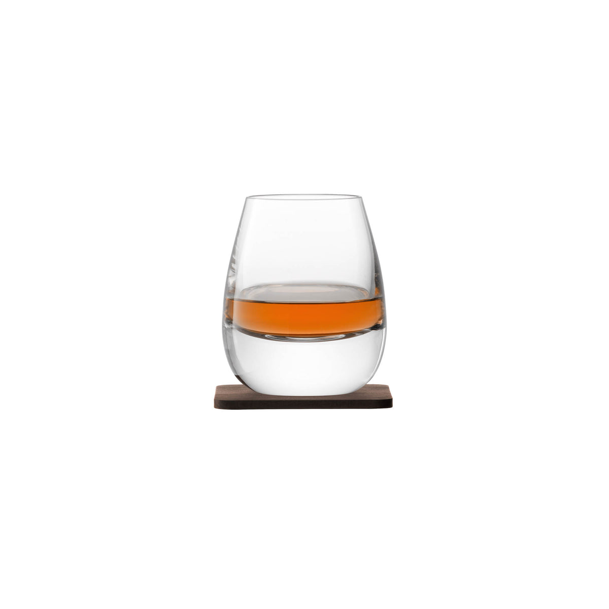 LSA Whisky Islay Tumbler 250ml clear glass with walnut coaster, ideal for long drinks, stylish and durable for whisky serving.