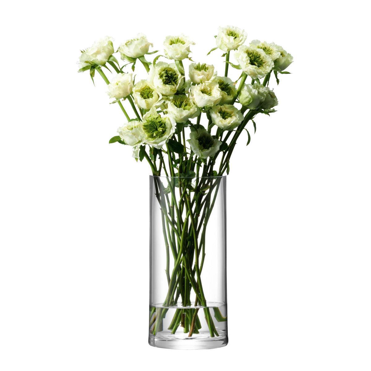 Clear LSA column vase, 28cm tall with 13cm diameter, featuring a sleek cylindrical design perfect for floral displays.