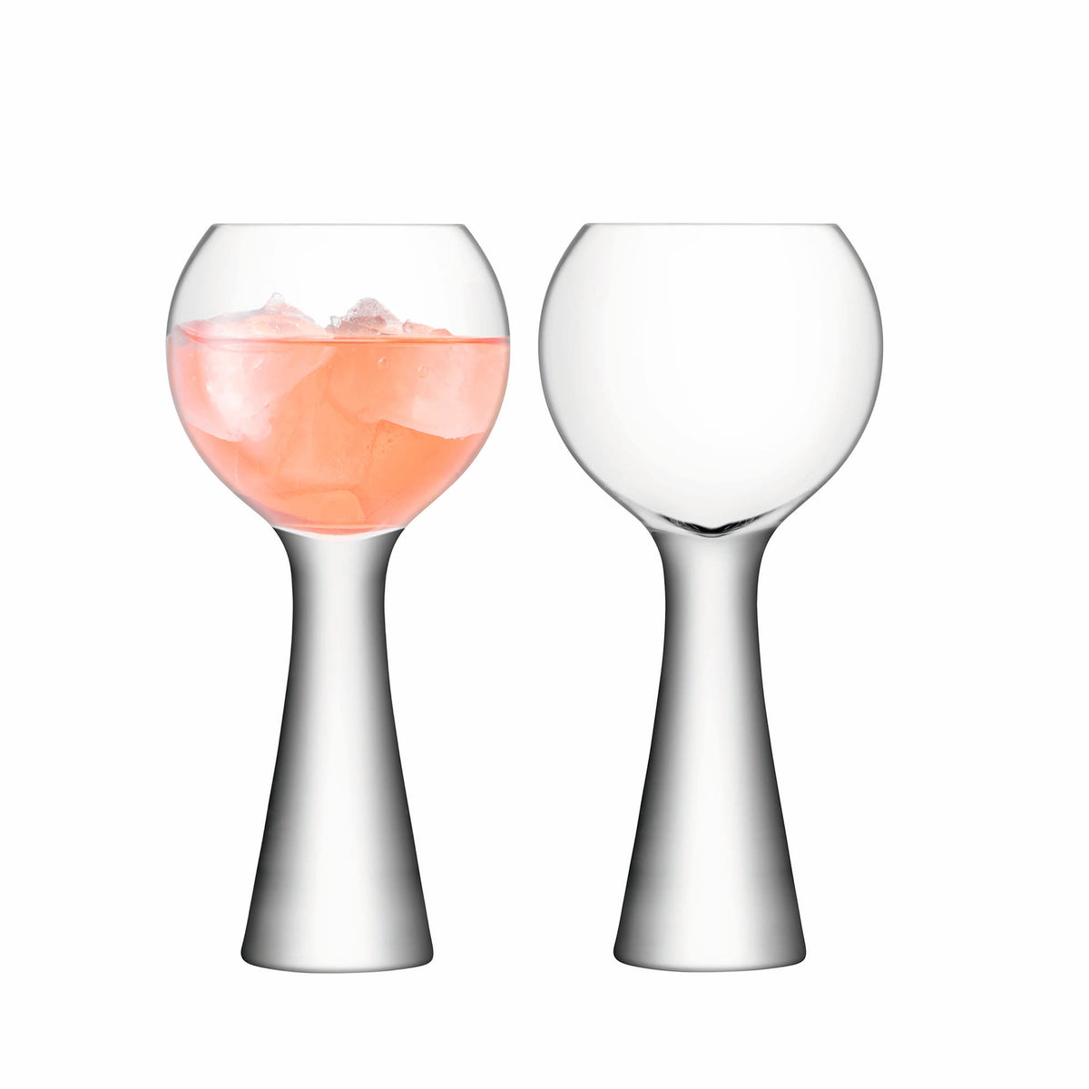 Pair of LSA Moya wine balloon glasses, 550ml clear glassware for red and white wine, elegant and stylish for wine tasting.