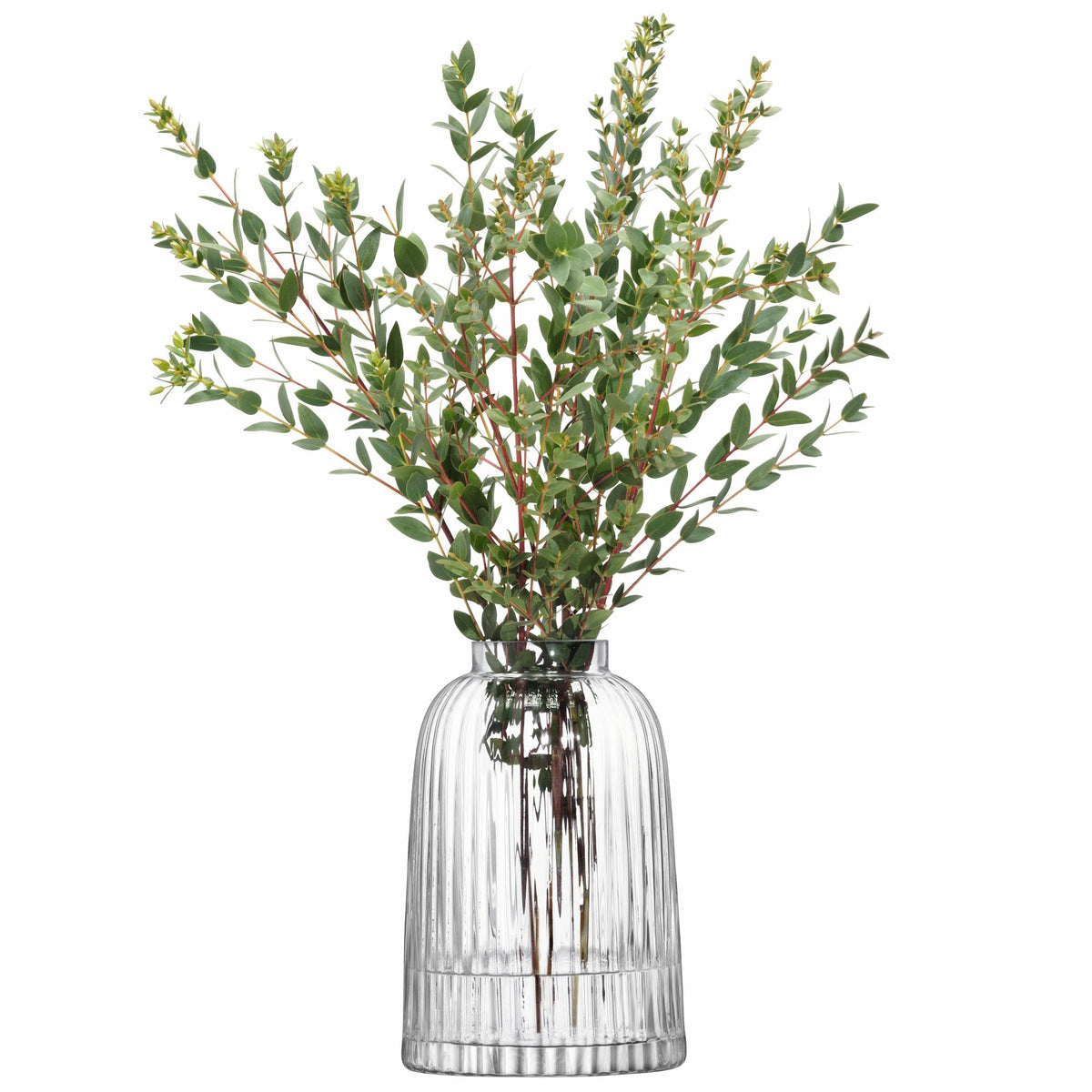Clear LSA Vase PLEAT with pleated design, 20cm tall, showcasing elegant glass craftsmanship.