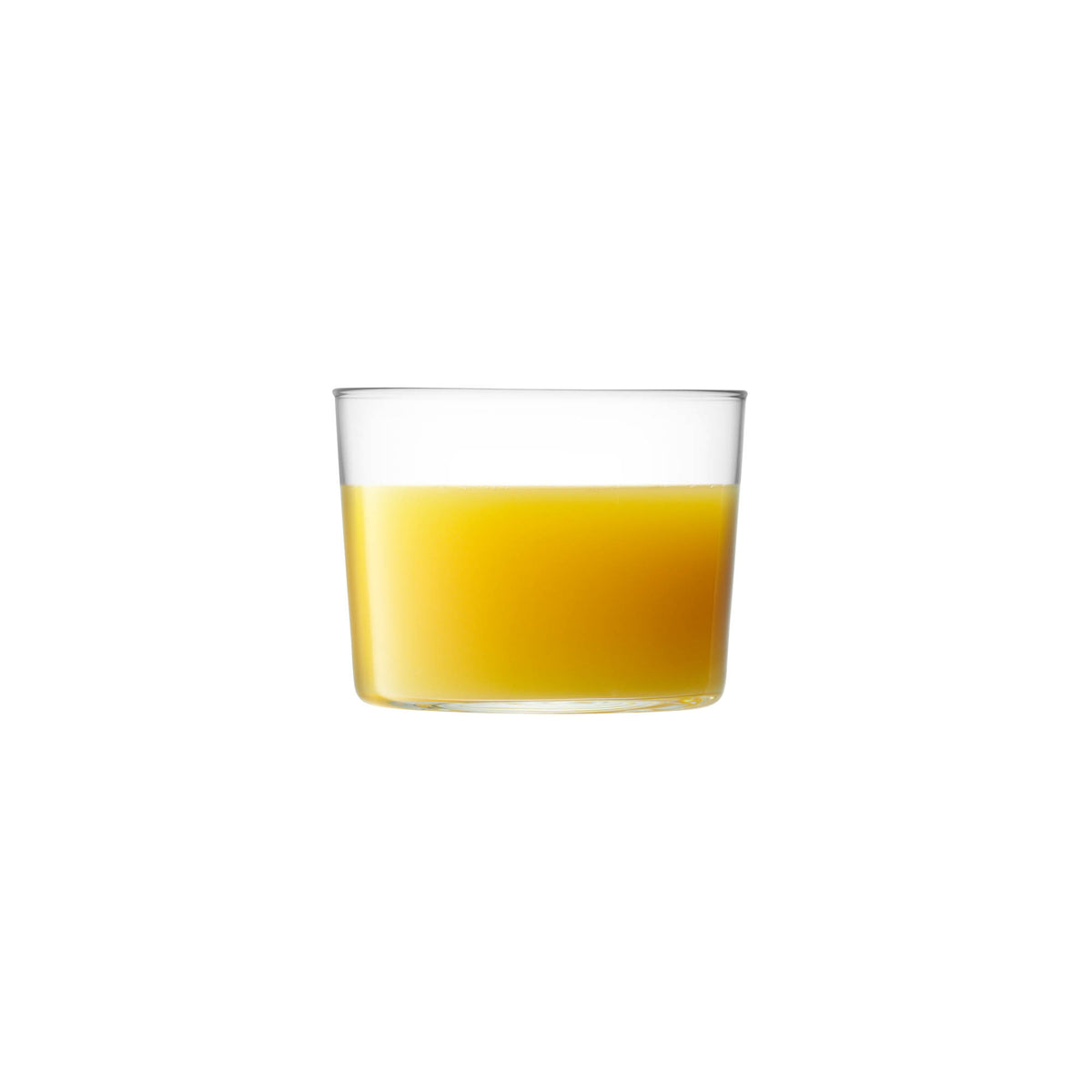 Set of four clear LSA Gio tumblers, 220ml capacity, showcasing sleek glass design for beverages.