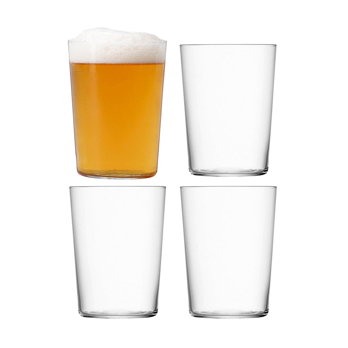 Four large LSA Gio tumblers, 560ml clear glass drinkware, shown together on a plain background.