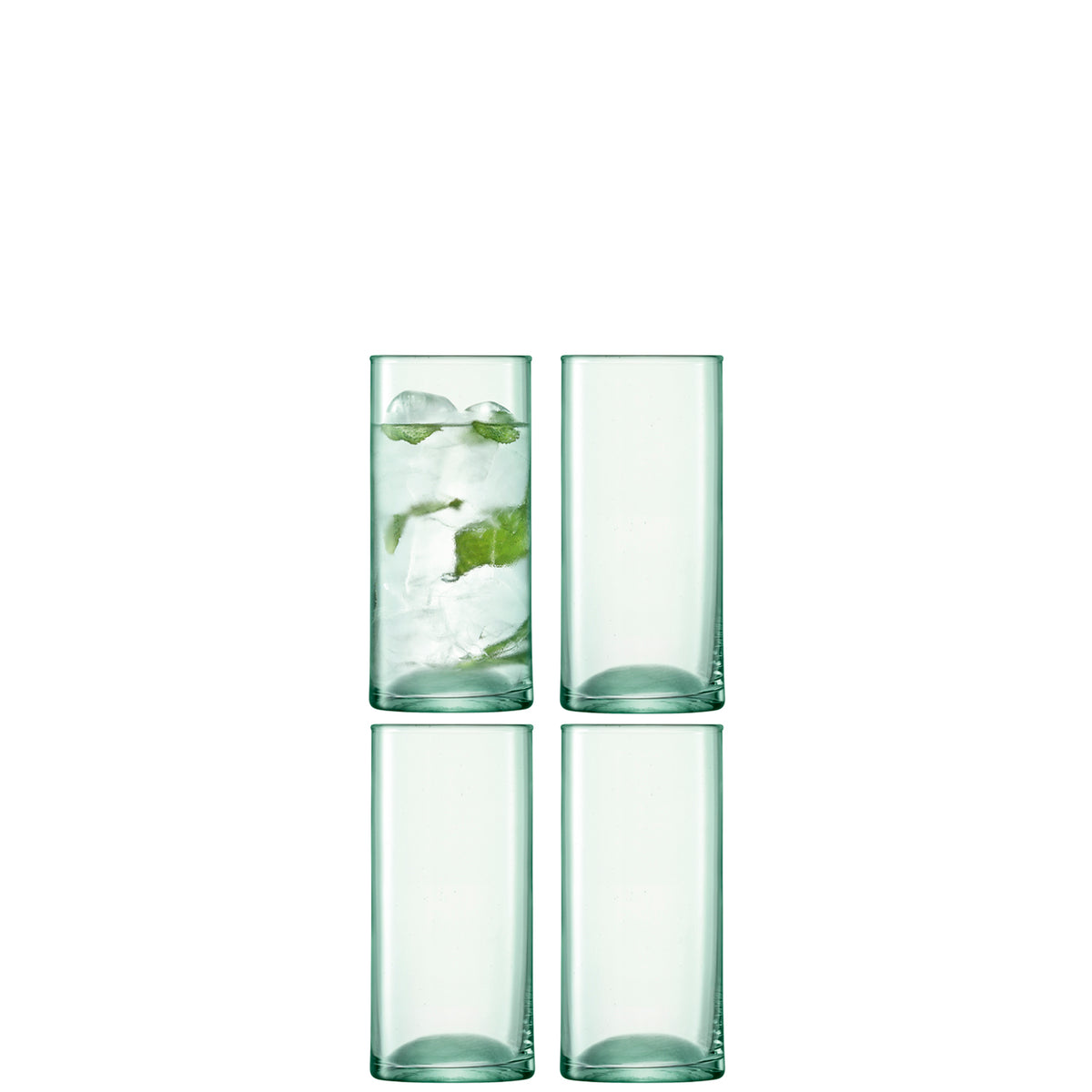 Set of four LSA Canopy matte 350ml long drink glasses with sleek design, perfect for serving beverages in style.