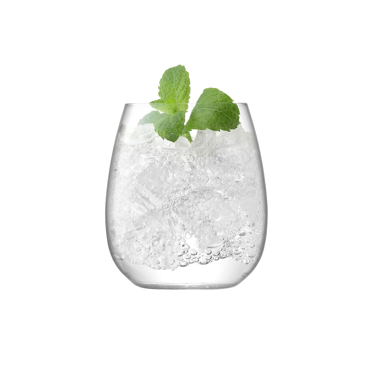Set of four LSA Borough stemless wine glasses, 455ml clear glass, showcasing modern design and elegant shape.